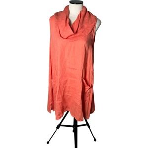 Match Point USA HLT467 100% Linen Coral Cowl Neck Pocket Tunic Top S